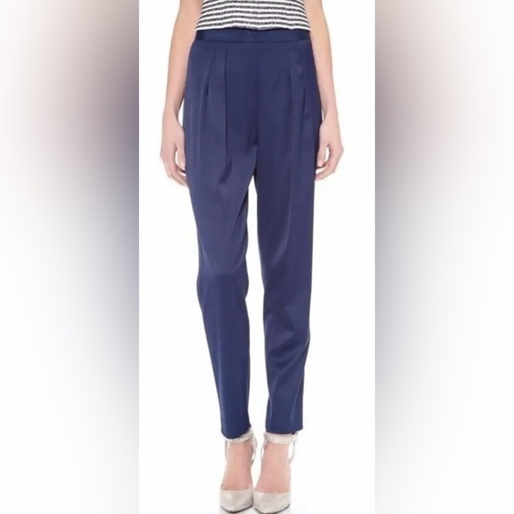 Alice + Olivia Womens Casual Back Zip Front Pleated Straight Pants Navy Blue - Picture 8 of 8